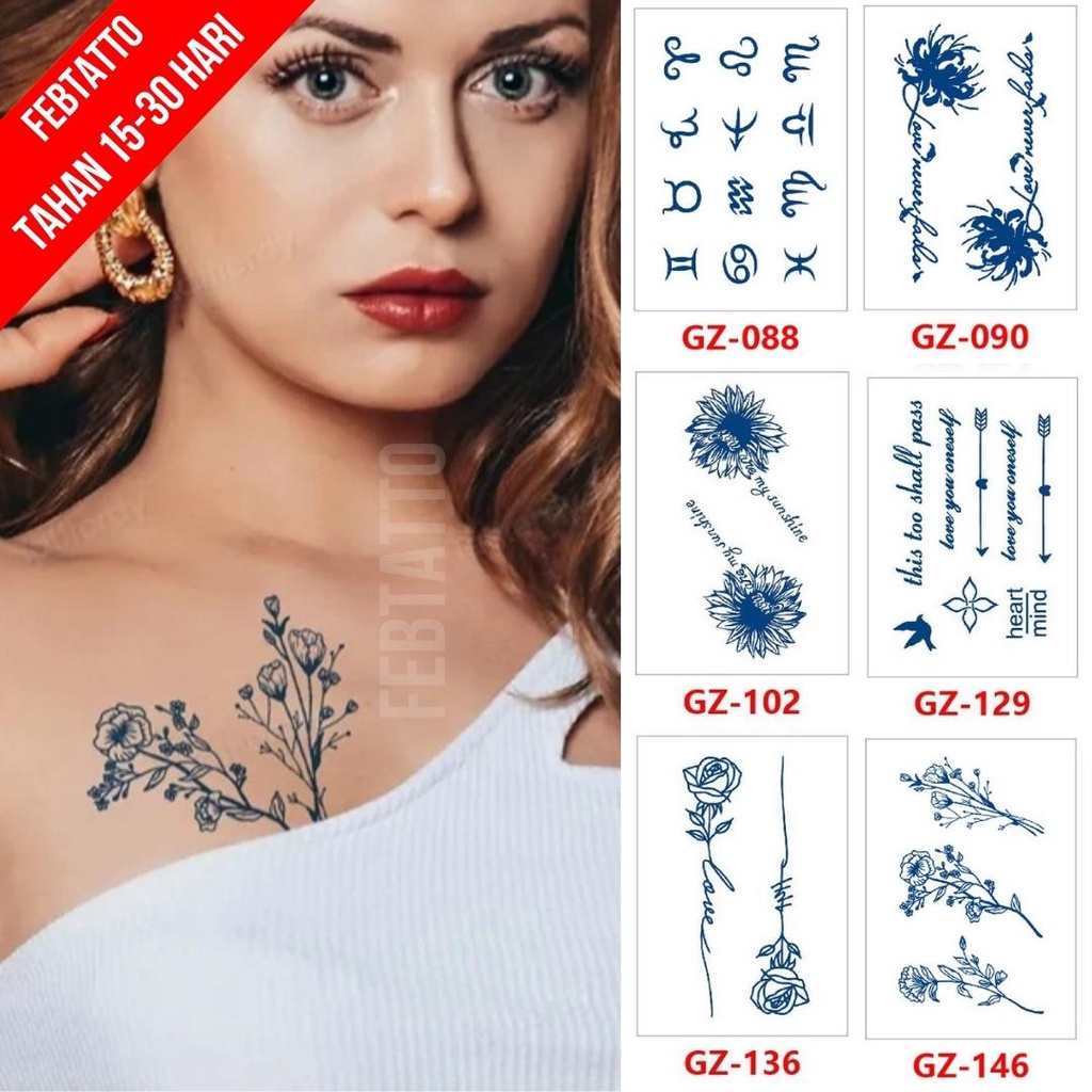 Tato Temporer Ukuran 18cm x 11cm Motif GZ 146 Bunga Tato Lengan Tato Dada Tato Tangan Tato Kaki Tato