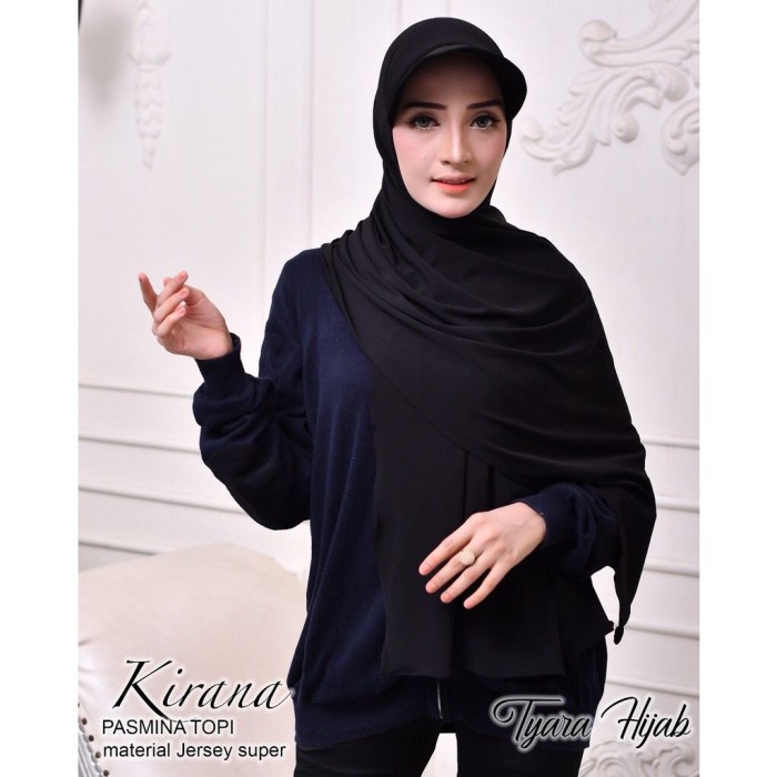MURAH Jilbab Pashmina Topi Sporty Kirana Ori Tyara Hijab - Hitam
