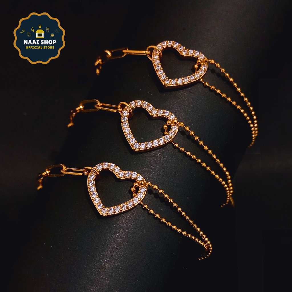 Gelang Tangan Wanita Titanium Model Love Permata Mutiara Rantai Belitung Tambang Bracelet Xuping Jewelry Korea Style Aksesoris Fashion Zircon Diamond Round Lapis Emas Murah Terlaris Kekinian Gelang Anti Karat Import Premium Terbaru Aesthetic Dewasa Naai