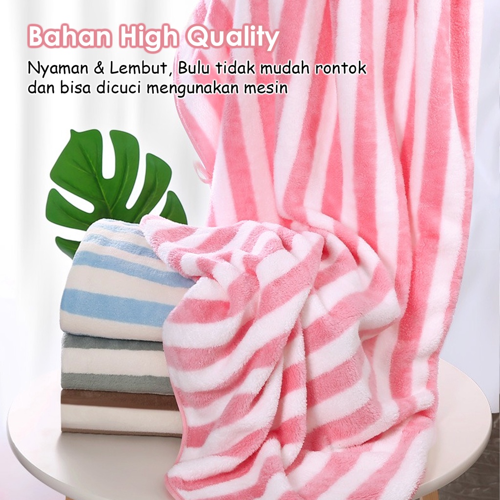 Handuk Mandi Pria Wanita Dewasa Motif Strip Ukuran 70cm x 140cm Dan 50cm x 100cm Handuk Microfiber Tebal Bulu Lembut High Quality J2A2