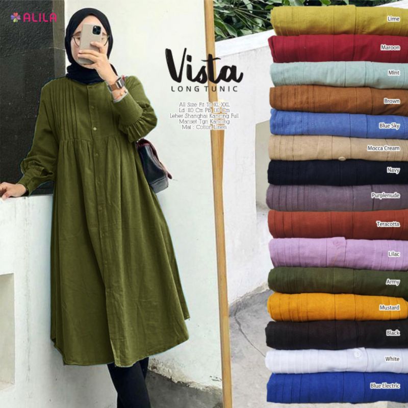 Tunik wanita kekinian cantik lenggan panjang vista long tunic by alila