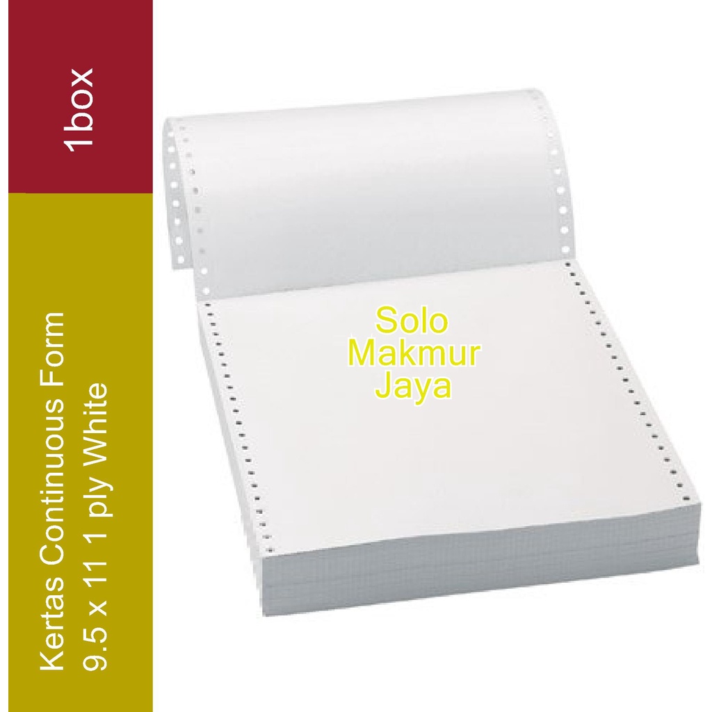

Kertas Continous Form 1 Ply 9.5" x 11" White Hi Tech White Harga 1 Box Kertas Komputer Putih