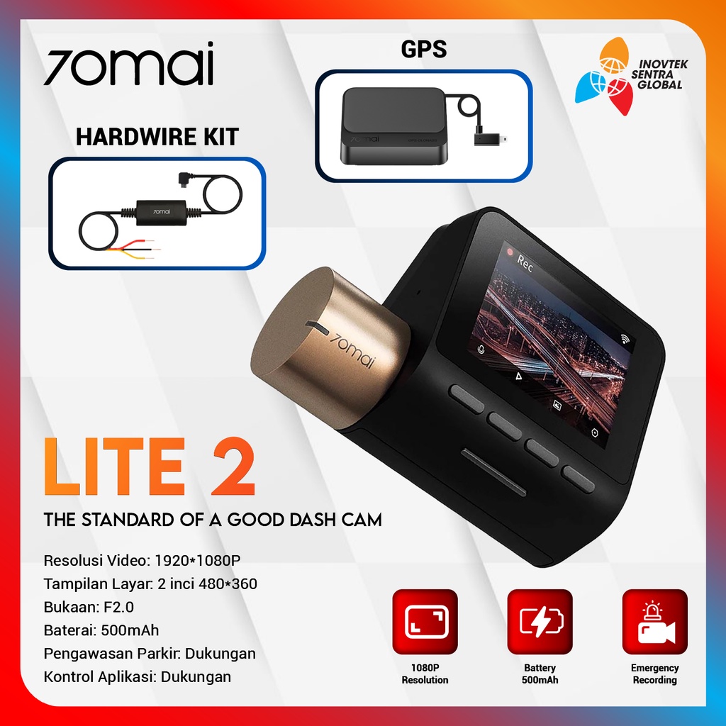 70mai Dash Cam Lite 2 Extra GPS 130° Fov 1080P - Superior Night Vision