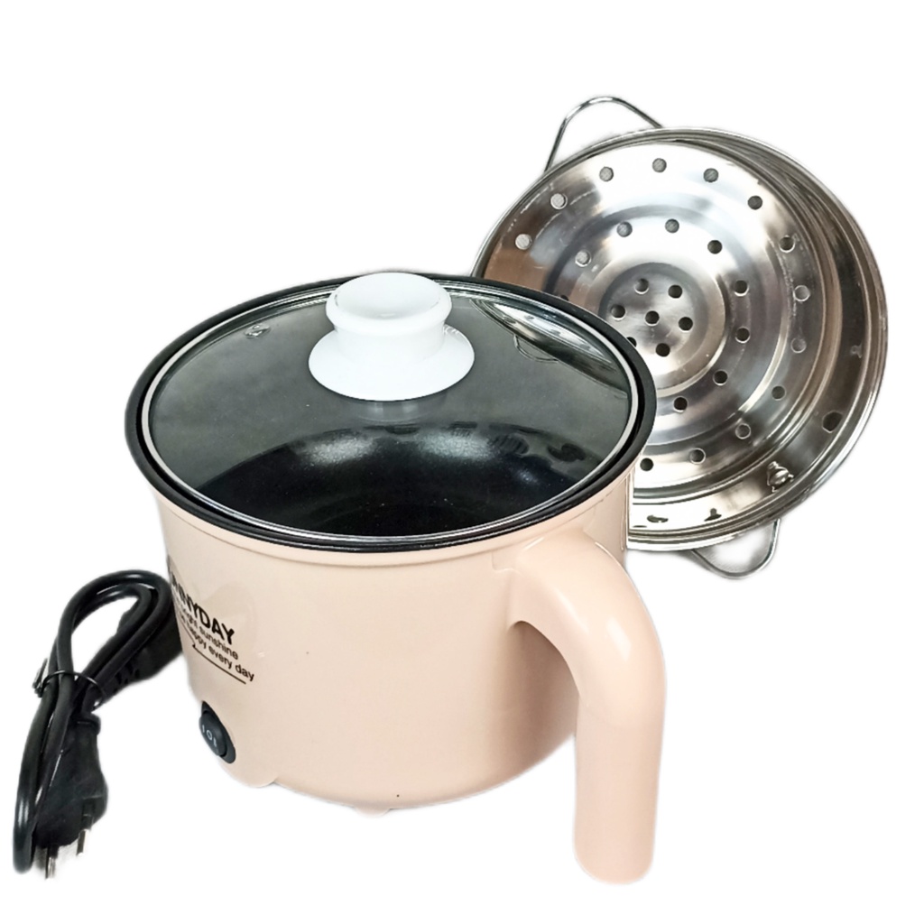 A1 Panci Listrik Mini Serbaguna 2 Susun Electric Multifungsi Pot Tutup Kaca 18Cm Steamer