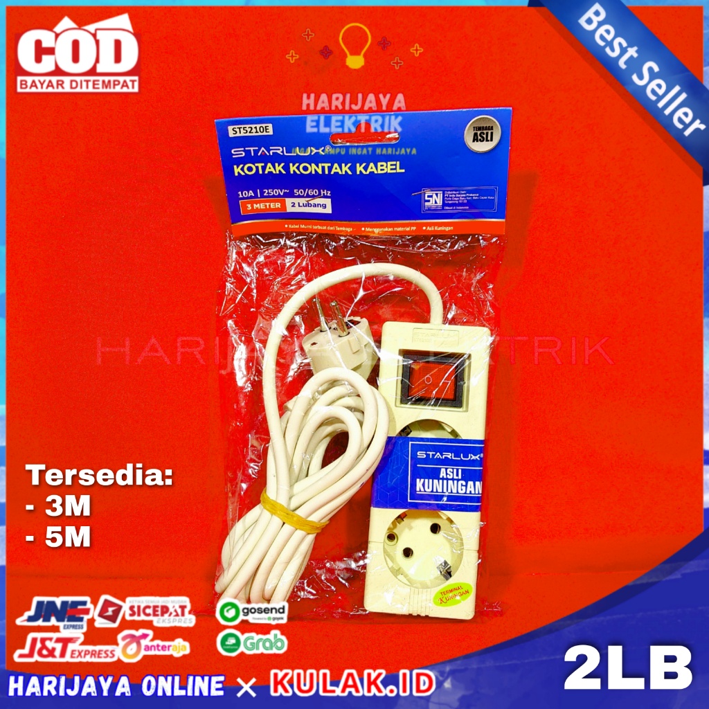 STOP KONTAK 2 LUBANG + KABEL 3/5M STARLUX COLOKAN TERMINAL LISTRIK SNI