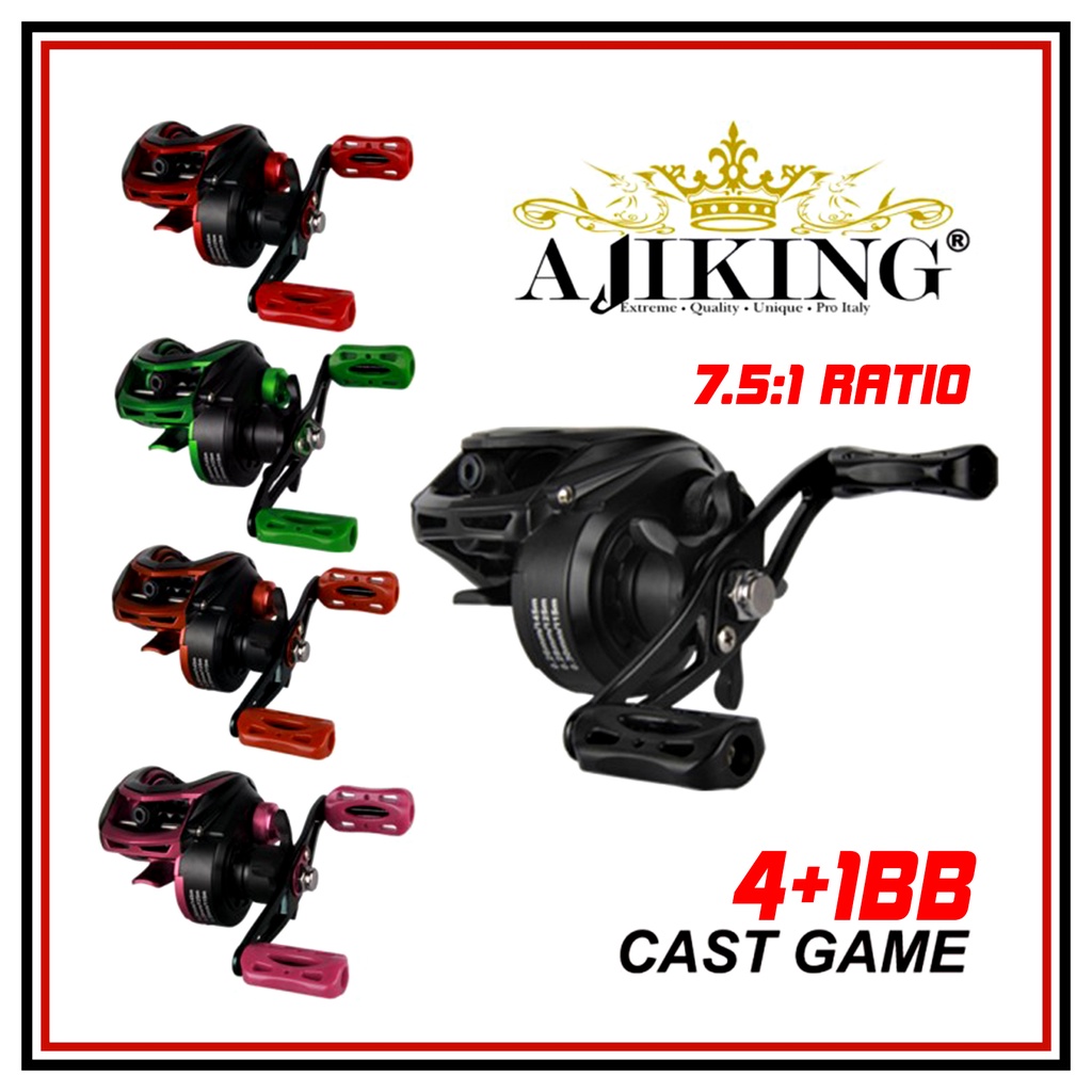 REEL BAITCASTING BC AJIKING CAST GAME 5 COLOUR - PINK BLACK 4+1BB RATIO 7.5:1 MAX DRAG 6KG