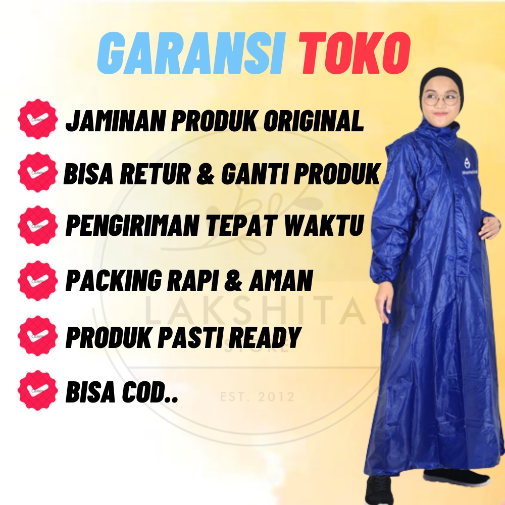 ORIGINAL MANTELA Jas Hujan Wanita Dewasa Gamis Muslimah Hijab Syar'i Ukuran Jumbo Bahan Tebal Premium Resleting Panjang Fashionable Model Korea Lucu Trendy Kekinian Motif Polos Harga Murah Warna Pink Hitam Navy Merah Maroon Kuning Bening Army Biru Promo