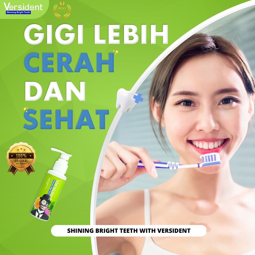 Versident Shinning Bright Teeth Original BPOM - Pemutih Gigi, Pembersih Karang Gigi, Mengatasi Bau Mulut, Mencerahkan Gusi Beaudelab KIT Pemutih Gigi Permanen | Teeth Whitening Kit | Alat Pemutih Gigi Cepat Lamp