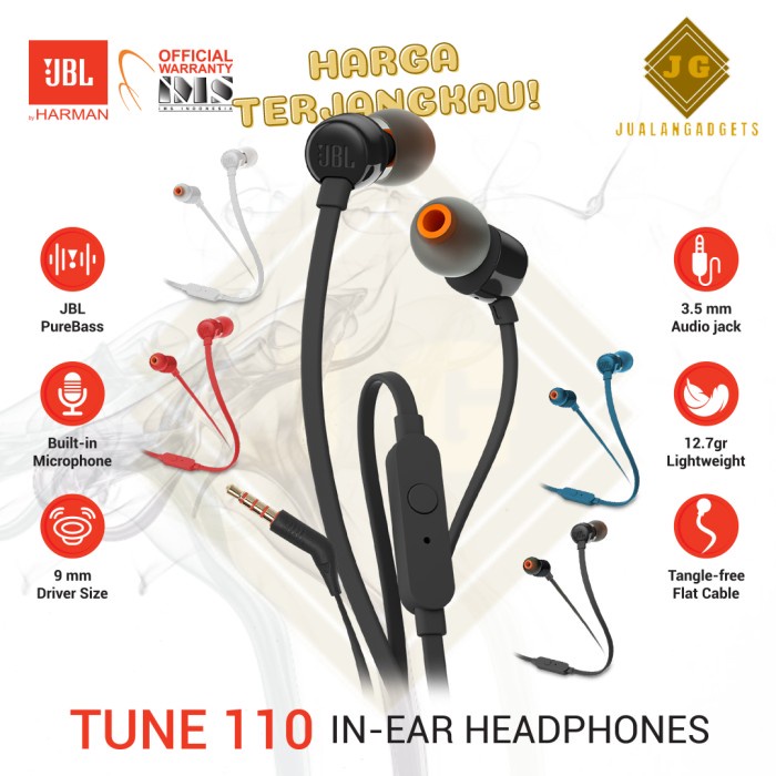 Terlaris  JBL Tune 110 In-Ear Headset - JBL T110 Earphone - Garansi Resmi - Putih