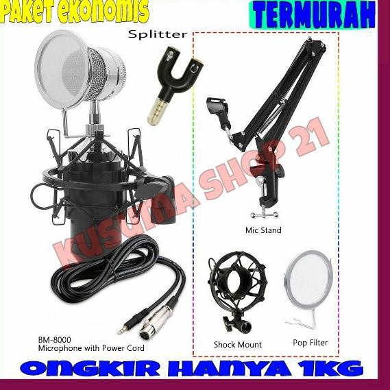 Paket Ekonomis Mic Kondenser BM-8000 / Paket Rekaman Microphone BM-8000 Merk Taffware –TDP.02Ma23a