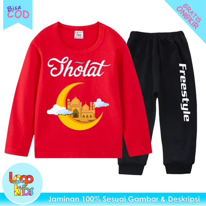 baju anak laki laki  Kaos Anak Laki Lengan Panjang Baju Setelan Sweater Muslim Sholat Red - size 2(D