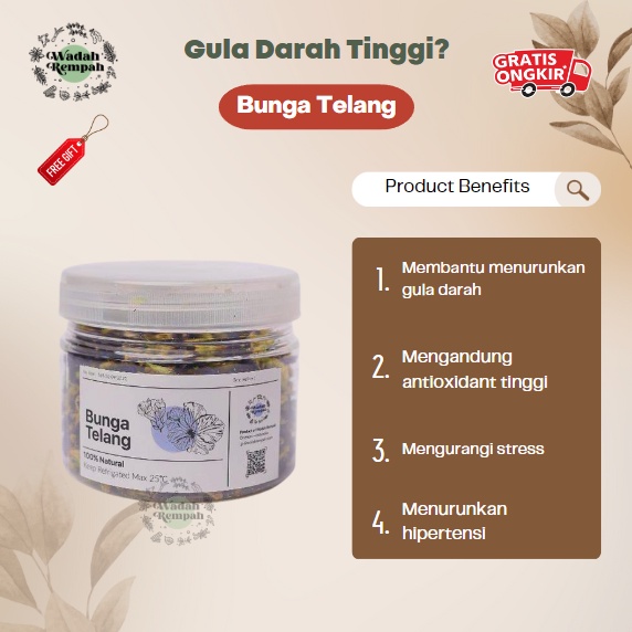 

Teh Bunga Telang Kering Dried Flower Tea by Wadah Rempah 10gr 20gr Toples Pouch