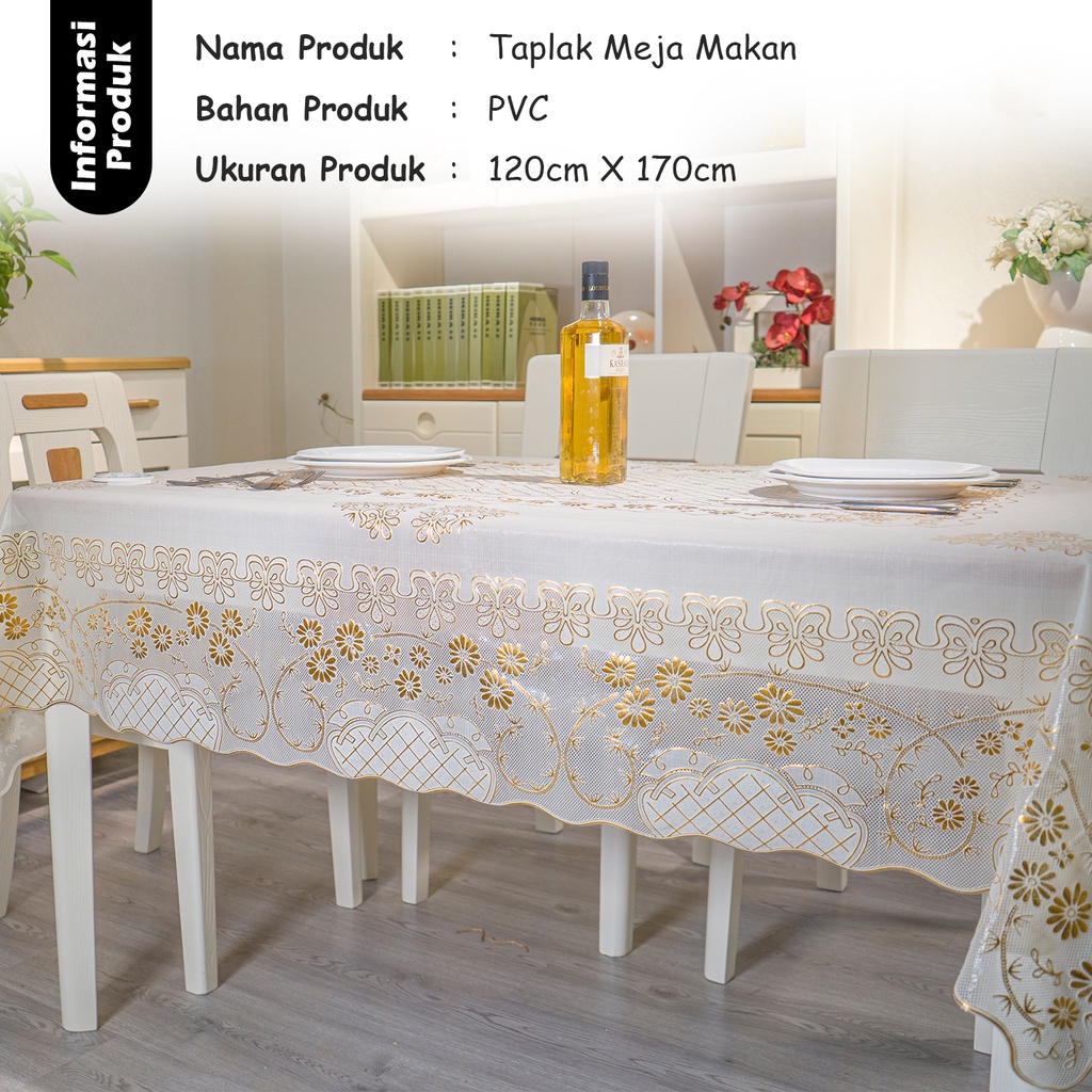 COD -  Taplak Meja Makan Motif Bunga Bunga Ukuran 170cmx120cm Bahan PVC - D40-A