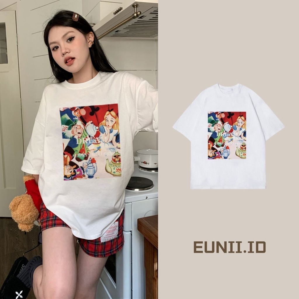 EUNII T-shirt Lengan Pendek Cartoon Princess Dwarf Korean Style/Kaos Atasan Wanita/Baju Kaus Oversize Wanita/Kaos Wanita