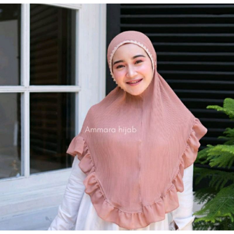 jilbab Instan bergo naila renda rempel plisket tali