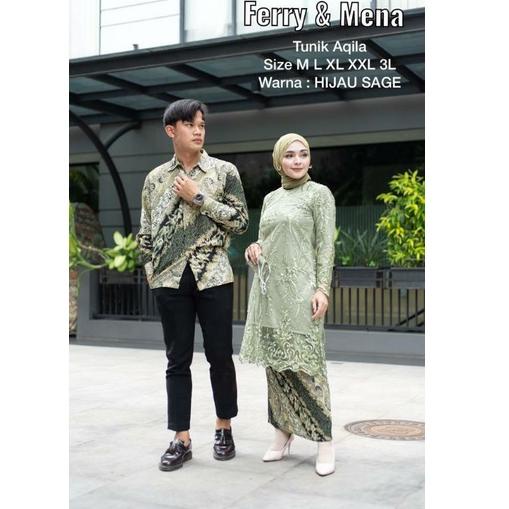 [ART. 487] Setelan Baju Couple Kebaya Hijau Sage Jumbo LD 130 Couple Kekinian Terlaris