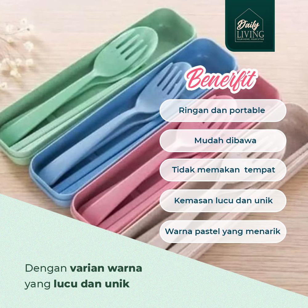 Sendok Sumpit Garpu Set Premium Daily Living Alat Makan Traveling