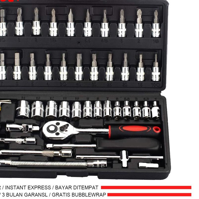 ♙ JLD kunci 1set lengkap 46 Pcs kunci shock set 1/4” Socket Wrench Pas socket Set car repair Drive S