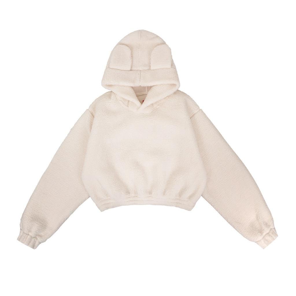 Sweater Hoodie Crop Sweater Cute Bear Crop Sweater Hoodie Wanita Korean Style – Broken White