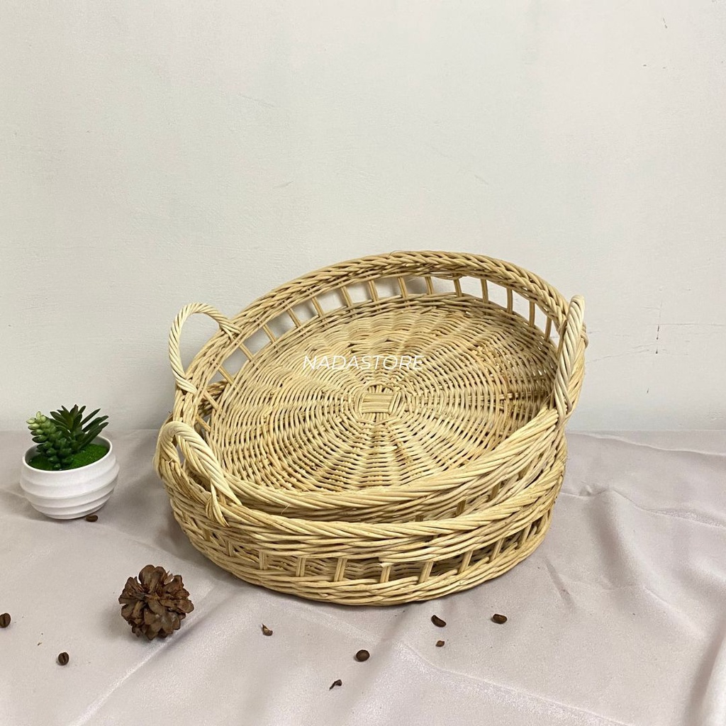 NAMPAN BULAT ROTAN / TRAY BULAT ROTAN RUSTIC / TRAY SESERAHAN PERNIKAHAN ROTAN DIAMETER 36CM