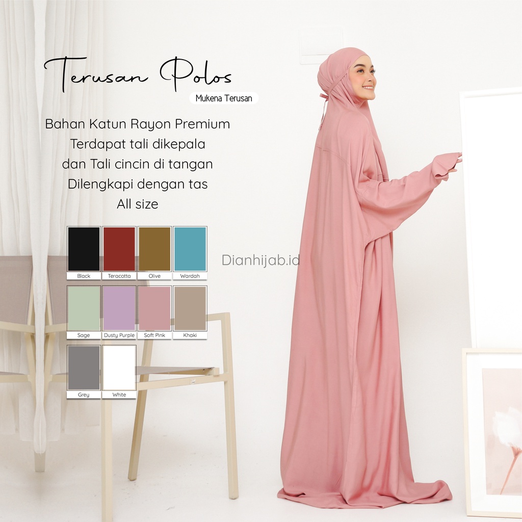 Mukena Dewasa Terusan Polos by Dianhijab.id - Bahan Rayon Viscose Premium Mukena Travel Dewasa Jumbo Adem Nyaman Dipakai - Bisa Cod