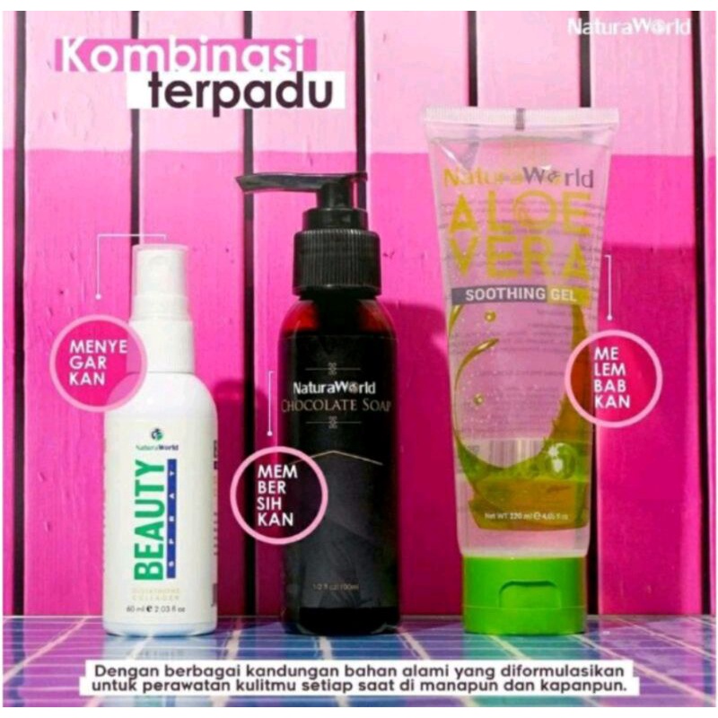 paket Glowing NaturaWorld Natura Beauty Spray AloeVera dan Natura Chocolate Soap