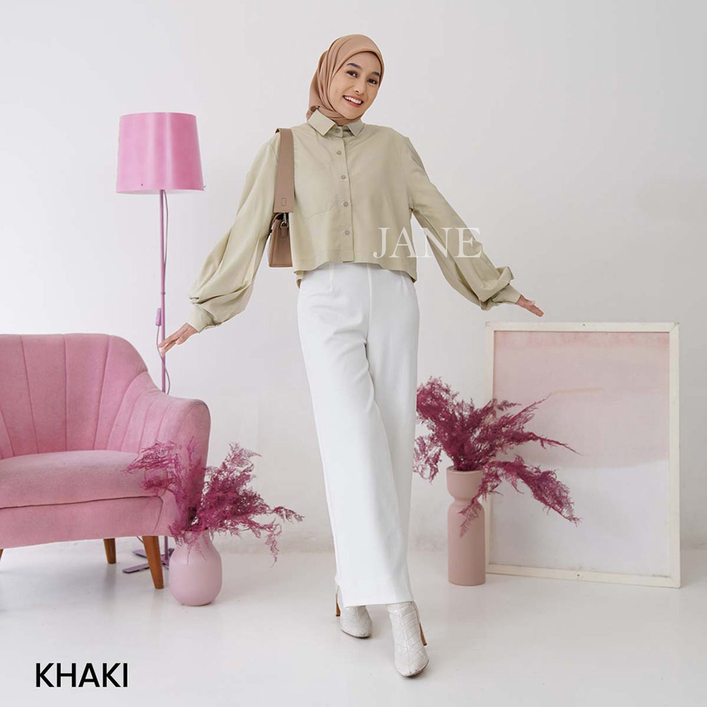 JANE COLLECTION || Kemeja Kerja Putih Wanita Atasan Crop Shirt Hitam Fashion Wanita OOTD Casual Kemeja Boly Fuschia