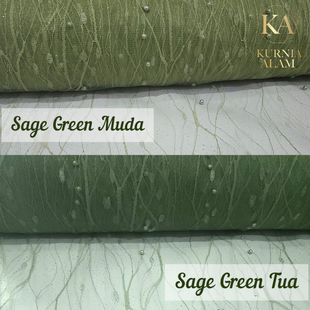 Kain Tile Akar Glitter Mutiara Bahan Dress Kebaya Gamis Premium Warna SAGE GREEN Meteran dan 0.5 Met