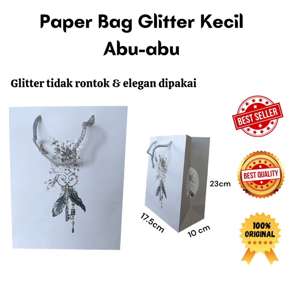

1 PCS PAPER BAG ABU-ABU GLITTER MOTIF UKURAN KECIL / PAPERBAG / TAS BELANJA