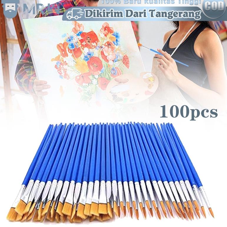 

75 100pcs Kuas Lukis Akrilik Bulu Nilon Cat Air/Kuas Cat Minyak/Set Kuas Lukis Lengkap Ujung Pointed Dan Flat - Artist Paint Brush dr6ki