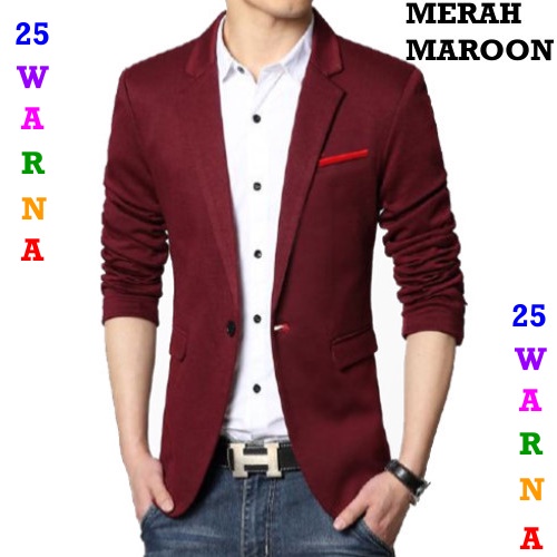 25 WARNA WARNI Blazer Cowok Jas Pria MERAH MAROON HATI TUA GELAP LIS PUTIH