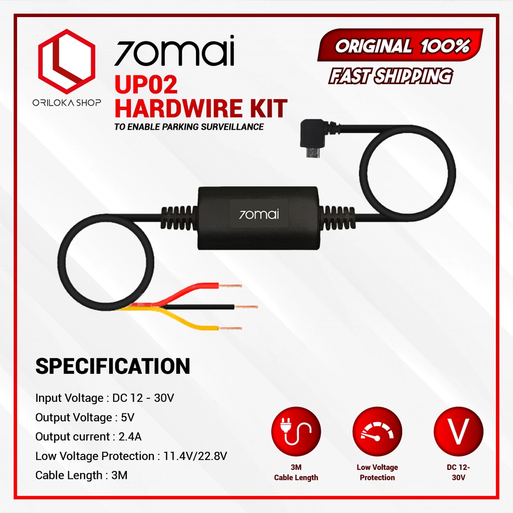 70mai Dash cam Hardwire Kit Untuk Parking Monitor DashCam