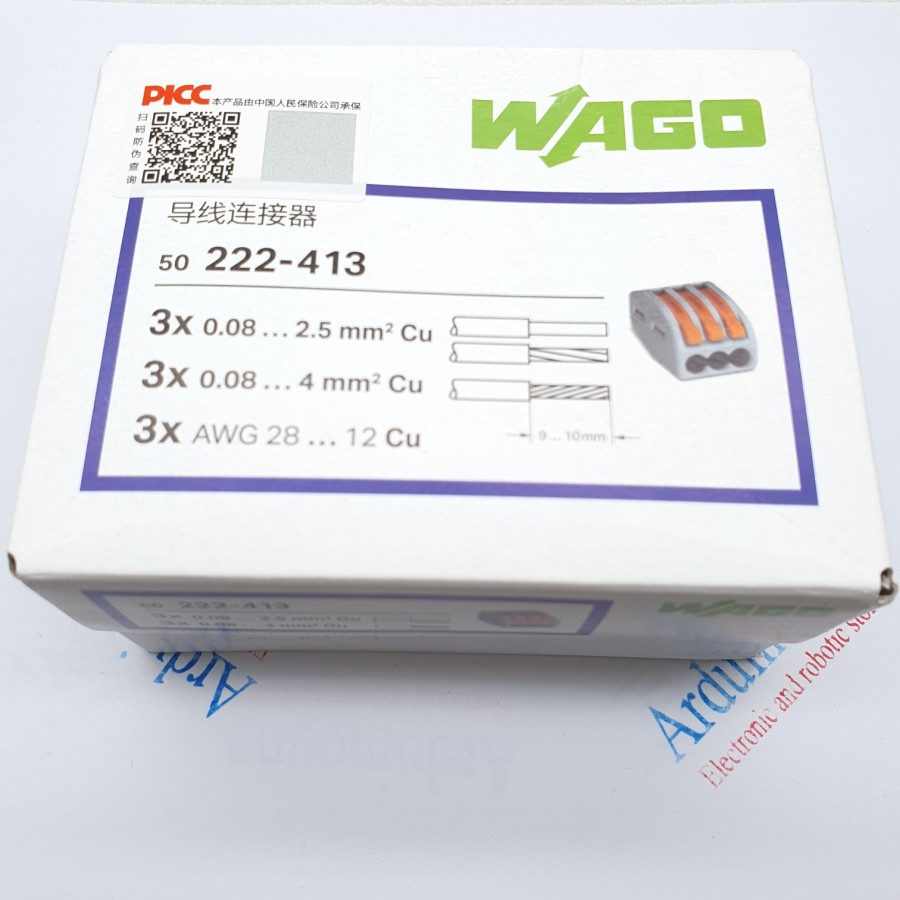 Original wago 222-413 quick connector 3p 3 pin konektor sambungan kabe