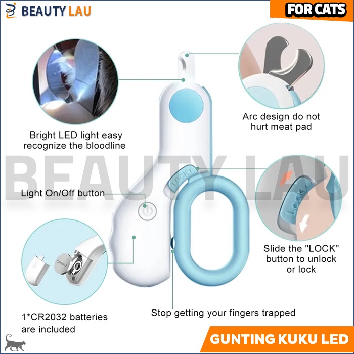 GUNTING KUKU KUCING LED TANPA SAKIT CAT PET NAIL CLIPPER PREMIUM PEMOTONG KUKU KUCING