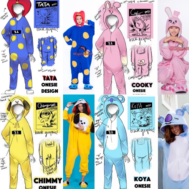 Kigurumi BT21 BTS Kostum Onesie Cosplay Chimmy Cooky Tata Mang Koya Dewasa