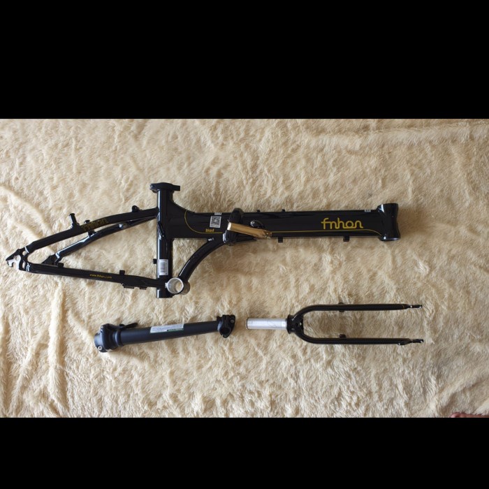 Frame Fork plus Handlepost Fnhon Blast V Brake Black gold Hitam Emas