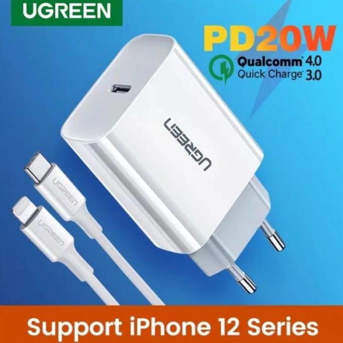 Charger Ugreen 20W Fast Charge + Kabel Lightning Iphone Mfi Original