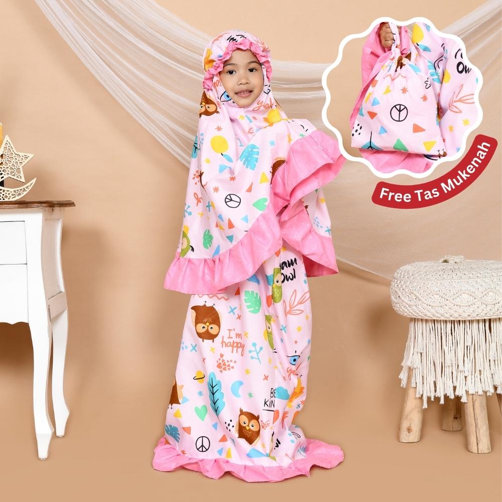 Alesha Mukena Anak Perempuan usia 1 - 6 Tahun ( kids Size M / L / XL ) - Happy Owl Pink