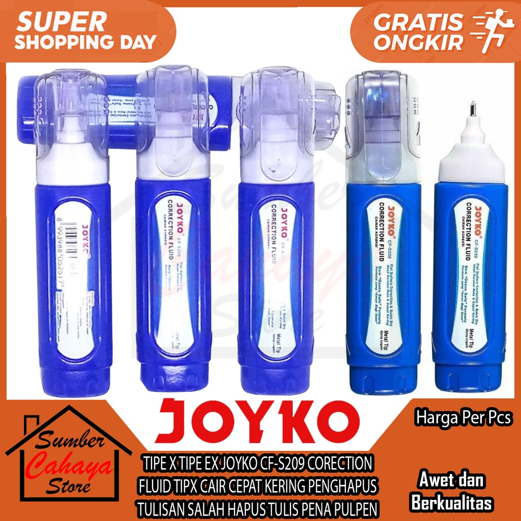 

TIPE X TIPE EX JOYKO CF-S209 CORECTION FLUID TIPX CAIR CEPAT KERING PENGHAPUS TULISAN SALAH HAPUS TULIS PENA PULPEN ALAT MENGHAPUS PEN BOLPEN BOLPOIN PERLENGKAPAN SEKOLAH KANTOR TINTA PUTIH TAMPEL TAMBAL TAMPAL PENAMBAL KESALAHAN TULIS KERTAS BUKU