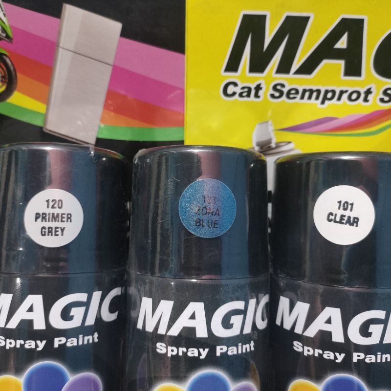 Pilok Pilox Cat Semprot Magic Paket Lengkap 3 Kaleng 300cc Paketan Biru Metalic Metalik Zona Blue 183 Primer Grey Epoxy 120 Clear Pernis Glossy Mengkilap 101 Spray Paint