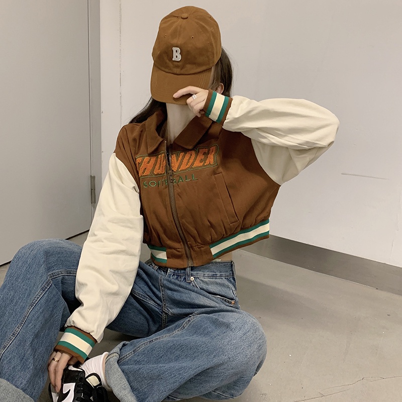 XIAOZHAINV Jaket Wanita Korean Style Lengan Panjang Crop Top 0726