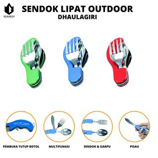 Peralatan Makan Sendok Garpu Piau Lipat Set Portable Perjalanan Hiking Stainless Steel Saku Pisau