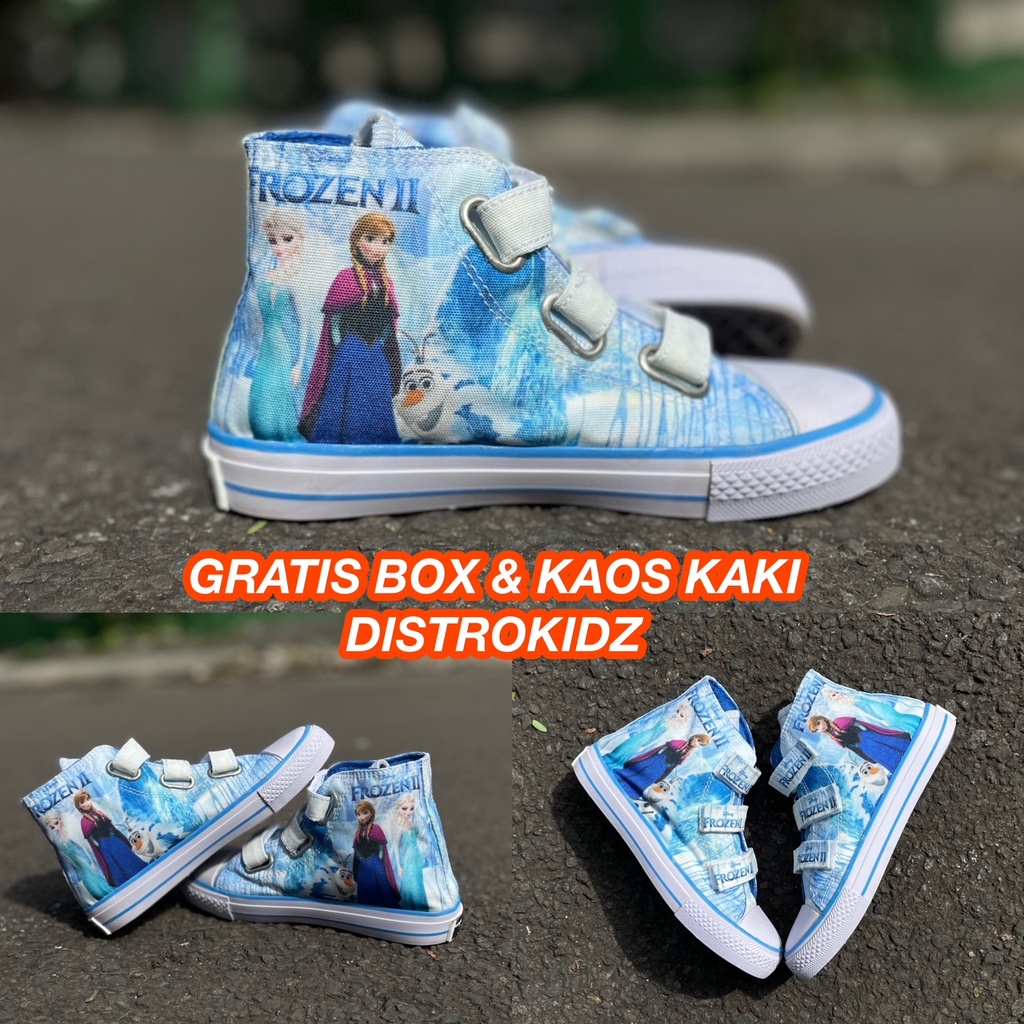 Sepatu anak converse x frozen elsa sepatu anak perempuan biru perekat