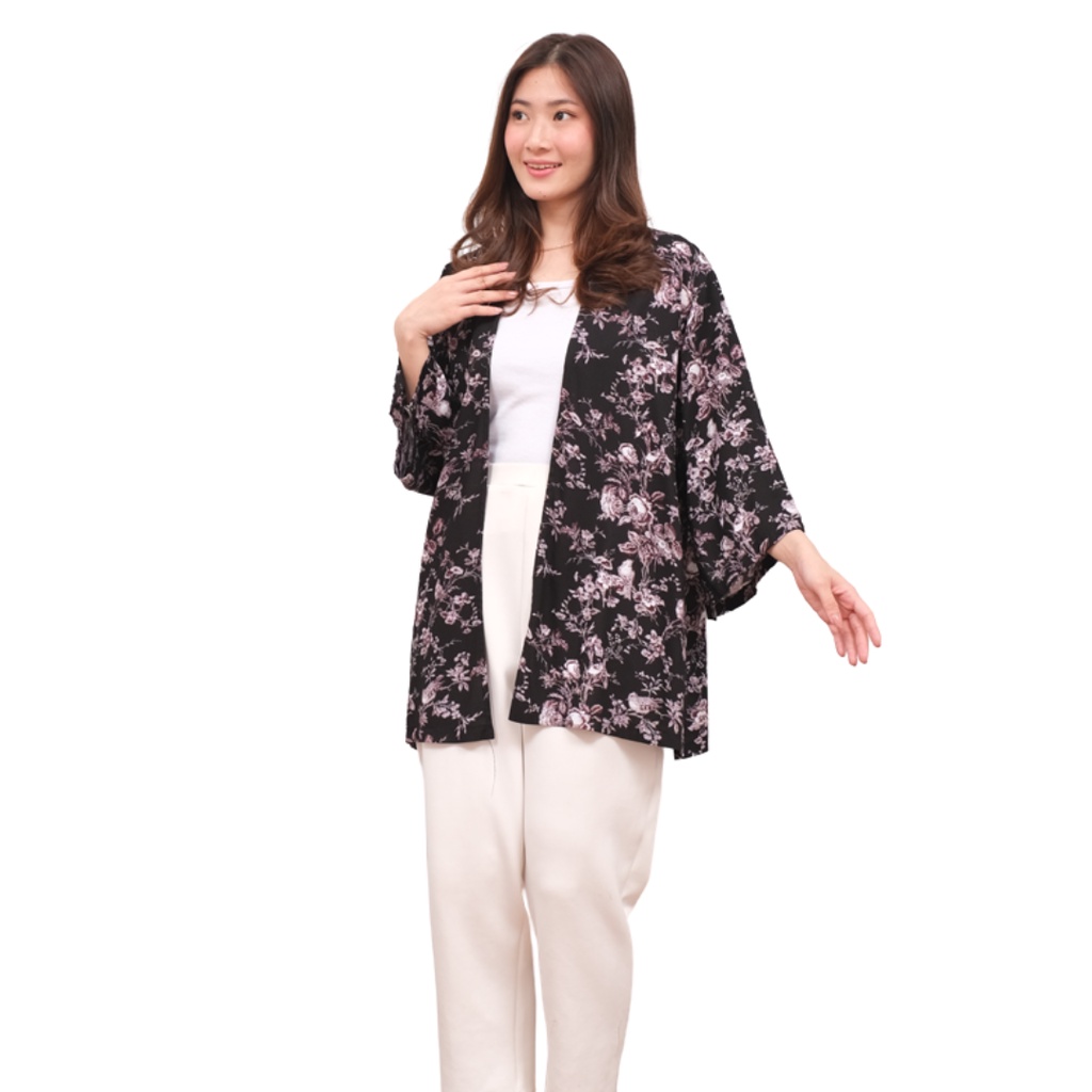 Cardigan Kimono Outer Flower , Cardigan Wanita Oversize , cardigan Katun