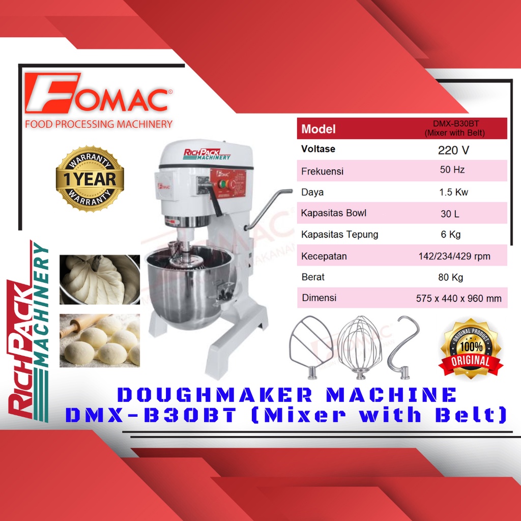 Fomac DMX-B30BT Planetary Mixer 20 Liter BELT MODEL Mixer Roti