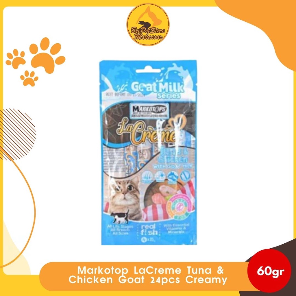 Cemilan Kucing-Markotop LaCreme Tuna & Chicken Goat (24x60gr) Creamy
