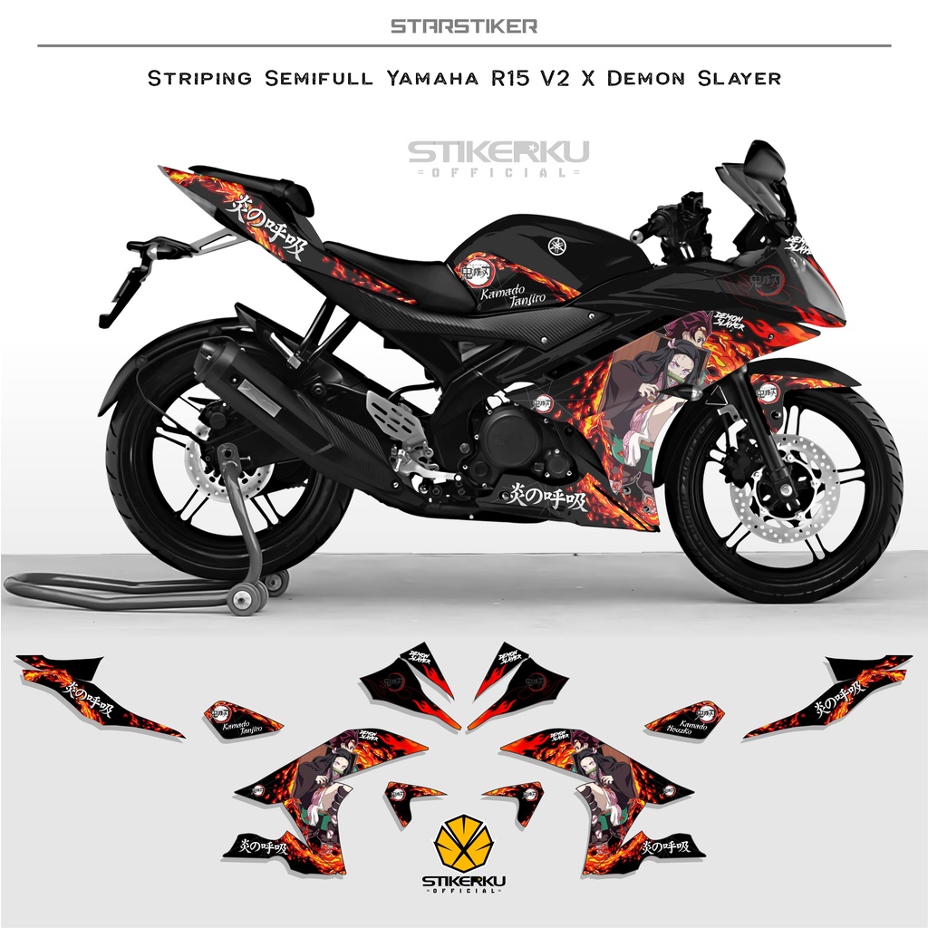 KM STRIPING R15 V2 DECAL SEMI FULL / SEMIFULL / ANIME KIMETSU NO YAIBA SLAYER TANJIRO NEZUKO KAMADO 