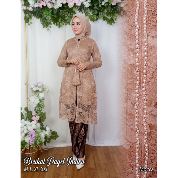 Tunik Brokat Indira Busui Frendly Kombinasi Payet Mutiara Modern / Kebaya Kondangan / set Tunik Wanita / Set Kebaya Pesta / Kebaya Brokat / Outfit Wanita / Set Kebaya lamaran