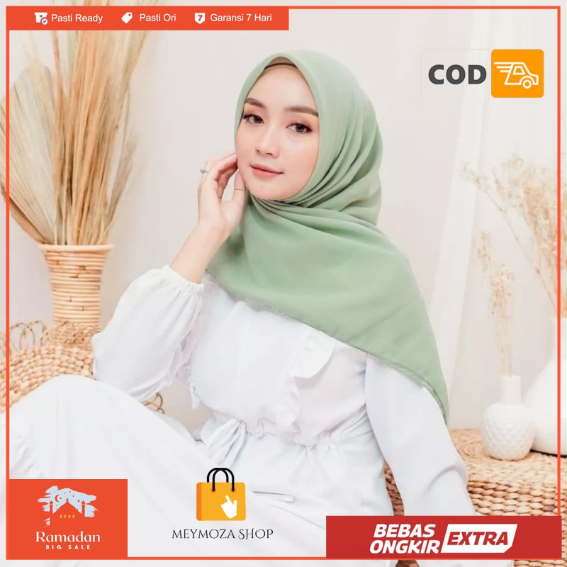 Kerudung Segi Empat Polos Bella Square Sage Green Hijab Jilbab Segi 4 - sage green