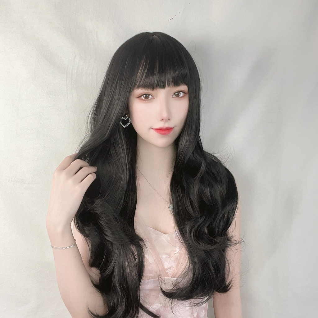 cod ┋❇Wig perempuan poni udara rambut keriting panjang wanita berbulu alami Korea gaya pabrik tempat